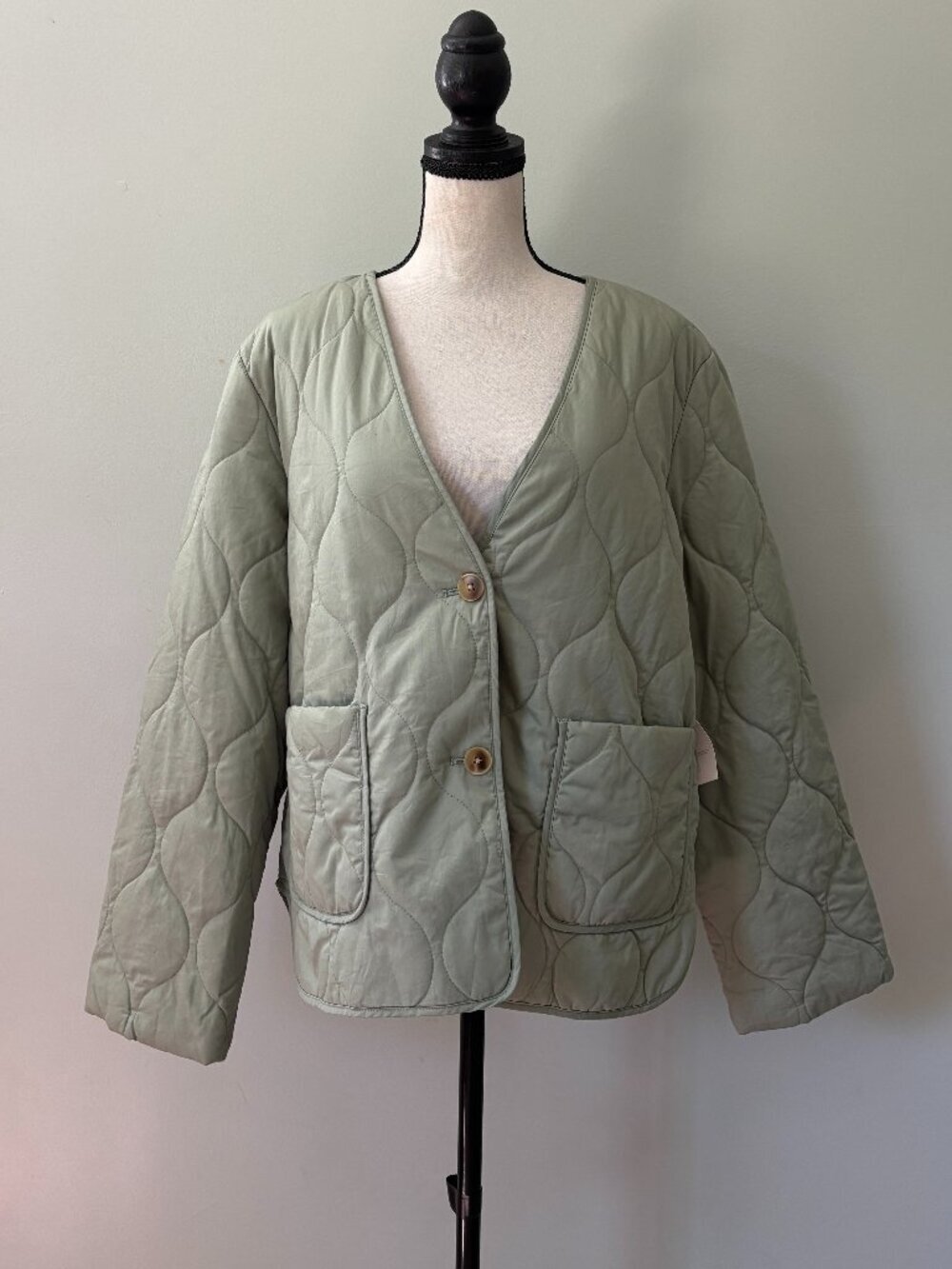 LC Lauren Conrad Quilted Collarless Jacket — Madri Green, size L NWT